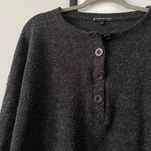 Gibson Look by Nordstrom | NWOT Ribbed Knit Dolman Henley Sweater Dark Gray Siz - Picture 3 of 7